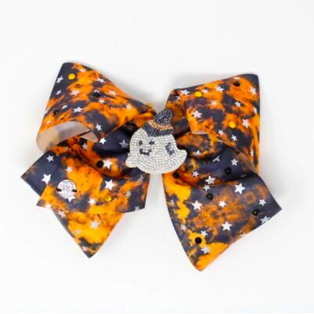 JoJo Siwa Halloween Ghost Black & Orange splatter Rhinestones stars Bow Hair Bow